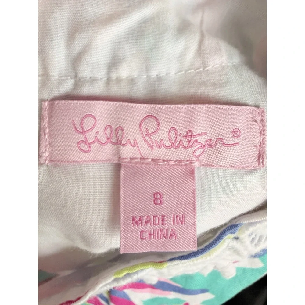 Lilly Pulitzer Girls Dress Size 8 Tropical Floral Shift Dress Lace Trim Pockets‎